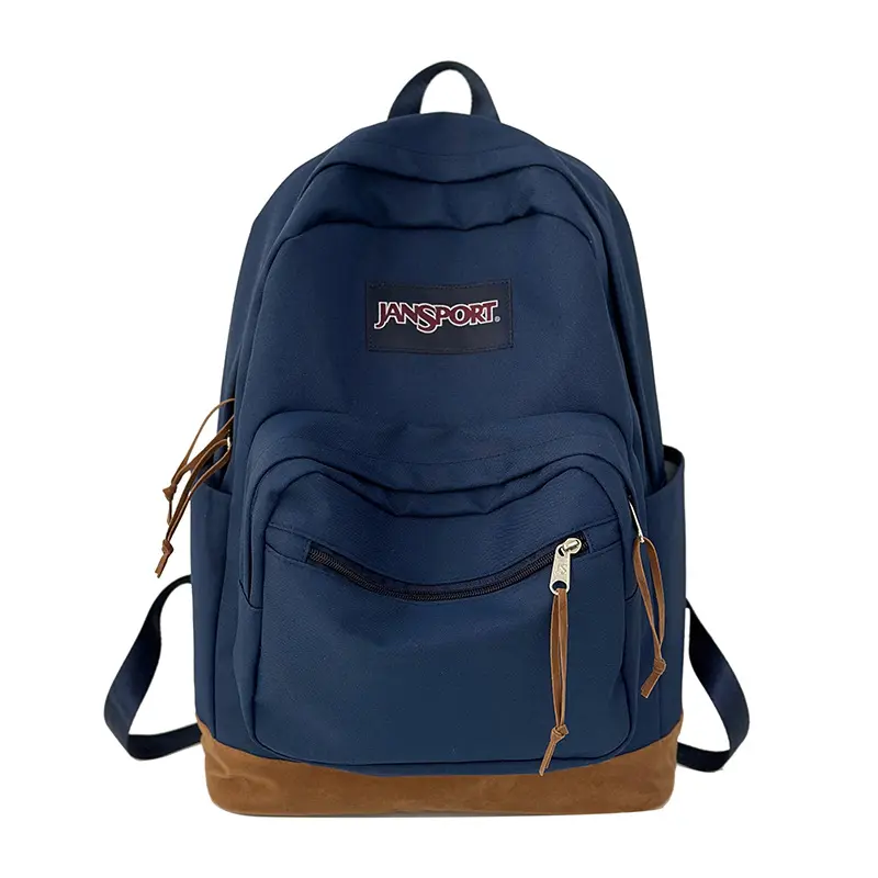 JanSport Navy Blue Suede-Panel Backpack-High-Capacity Student Laptop & Travel Backpack (Back-to-School Ready)