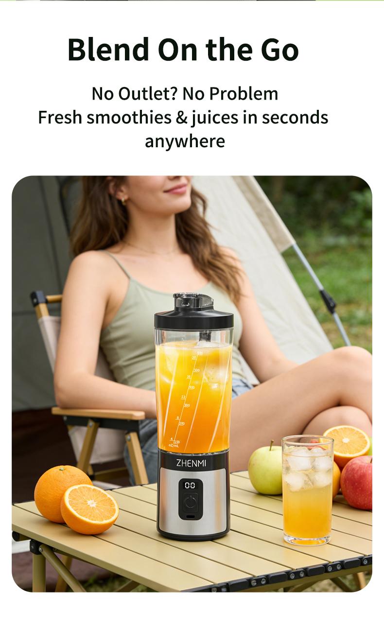 ZHENMI Personal Portable Blender with Digital Auto-Countdown Display, 20oz Leakproof Travel Cup with Guarded 6-Blade for Ice Crushing, USB-C Rechargeable, BPA-Free, Dishwasher Safe, For Shakes, Smoothies & Ice, Blend & Go Anywhere