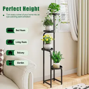 4 Tier Metal Plant Stand Shelf for Indoor Outdoor, Rustproof Corner Flower Pot Holder Stand, Multi-tier Planter Rack Display Shelves for Patio Living Room Balcony Office