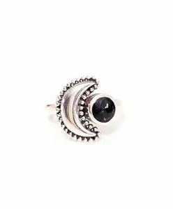 Sterling Silver Crescent Black Onyx Moon Ring, Celestial Jewelry, Moon Jewelry, 925 Silver Ring