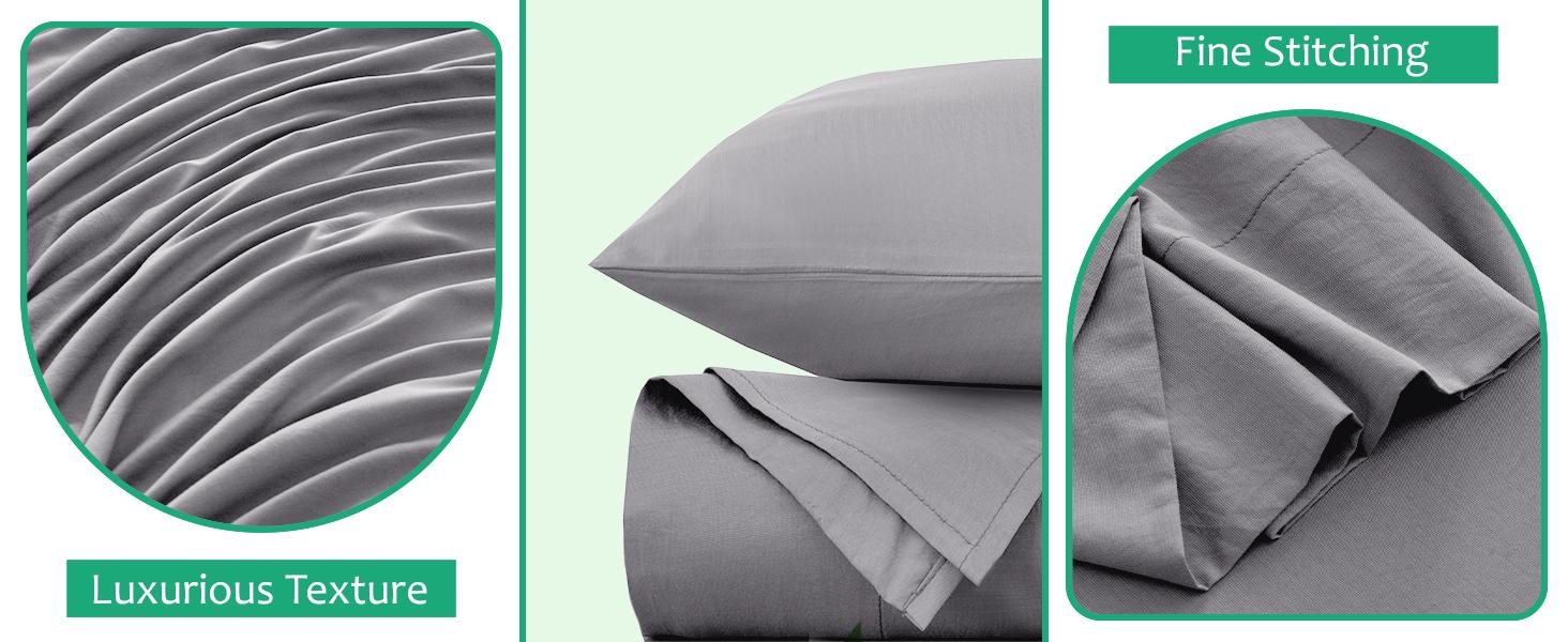 Lux Decor 4pc Bamboo Sheet Set, Cooling Bed Sheet Set, Ultra-Soft Deep Pocket Hotel Style Bedding Set, Wrinkle-Free & Fade Resistant Sheets with Pillowcase, Decorative Bedsheet Sets, Durable Bedding Accessories