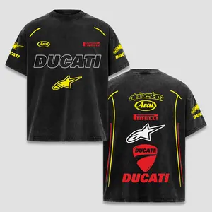 Retro Alpinestars x Ducati Racing Acid Washed T-Shirt, Motor World Champion Enthusiast, Apparel Streetwear Racing Team, Energy Drink Motorcycle Clothing, Motobike Riders Supermotor Off-Road Dirt Bike Fan Gear Cotton For Motor Fan