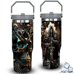 1pc 30oz Dark Fantasy Skull and Dragon Tumbler with Lid, Insulated Travel Mug, Gift for Women Men, Ideal for Halloween, Independence Day, Memorial Birthday Gift, Coffee Cup, weird stuff