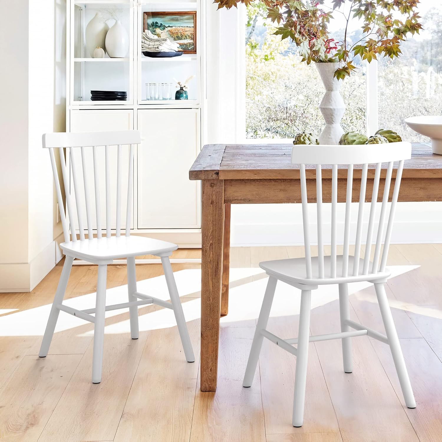 Modern Spindle-Back Wooden Dining Table Chairs Set of 2/4, Farmhouse Country Style Indoor Furniture for Kitchen, Dining Room