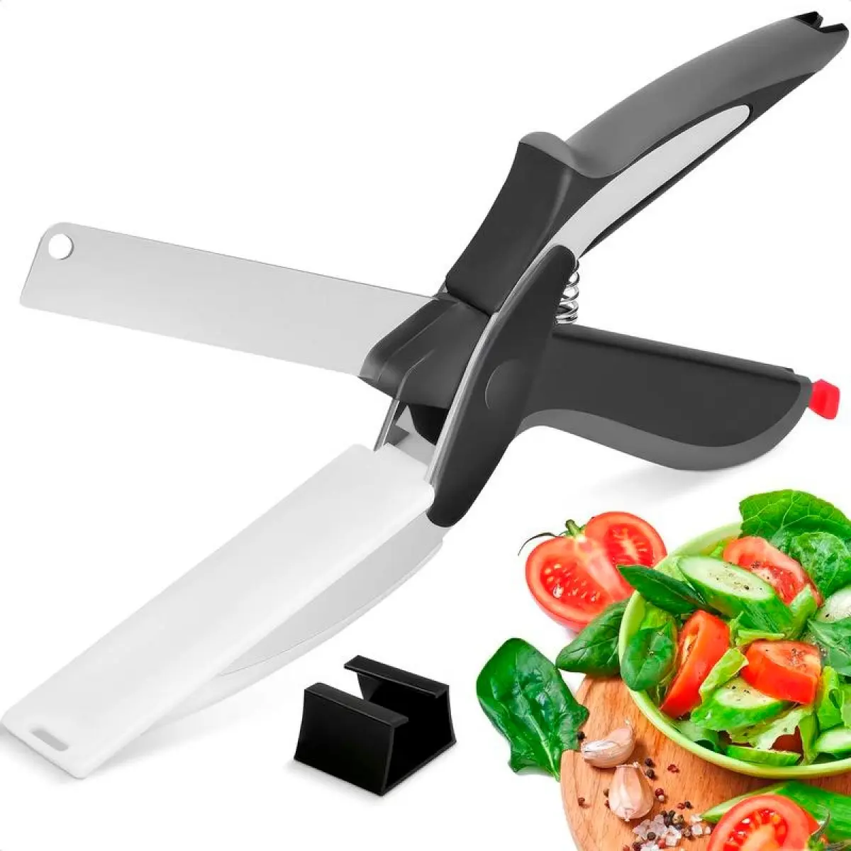 2 in 1 Cutting Board Scissors for Food - 9.6" Detachable Cheese Scissors with Cutting Board and Stainless Steel Blade - Easy-to-Use Veggie Cutter with Safety Lock, Suitable for Fruits and Vegetables