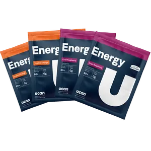 UCAN Energy Drink Mix Starter Pack - 4 Packets in Multiple Flavors: Tropical Orange and Cran Raspberry, Crash-Free Energy, No Sugar, Easy on the Stomach