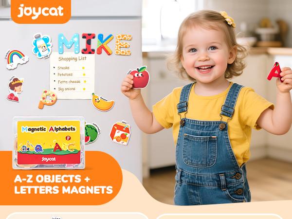 JoyCat Fridge Magnets, 26 Cute Objects & Uppercase Letters, Large Refrigerator ABC Alphabet Magnets Set for Kids, Preschool Learning Spelling Alphabet Gift Toys