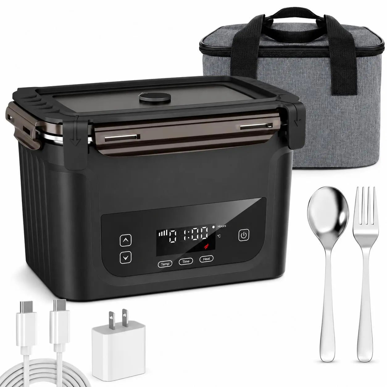 Fiambrera Eléctrica Inalámbrica de 1.5L, Lonchera Autocalentable con Batería y Calentamiento Automático, Sin BPA, Calentador de Comida Portátil para Trabajo, Obra, Camión y Viaje Cooker Household Appliances