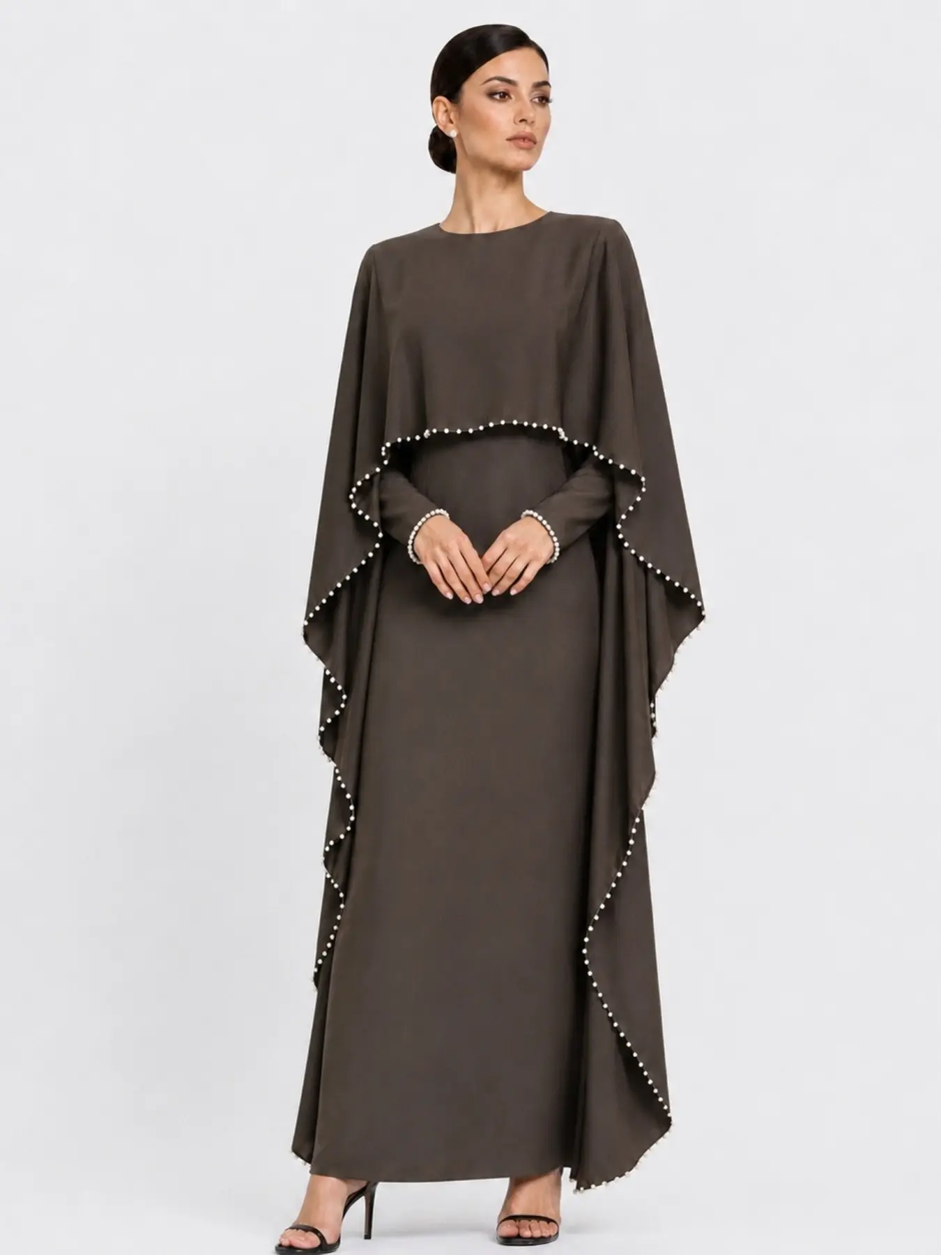 New Muslim Women's Dress with Shawl, Modest Muslim Clothing, Modest Islamic Clothing, Islamic Modesty Clothes, Muslim Dresses, Elegant Beaded Long Sleeve Dress, Tie Back Design, Casual Plain Pattern, All Seasons Wear