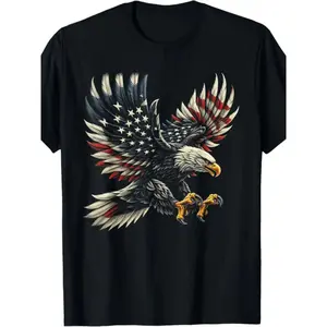Men'S Casual Short Sleeve T-Shirt with Majestic Eagle & American Flag Design - Vibrant Sunset in Colorado Mountains Graphic, Durable Digital Print, Regular Fit Round Neck, All-Season Comfort for Casual Attire, Patriotic Clothing |   Bold Graphic Tee |   C