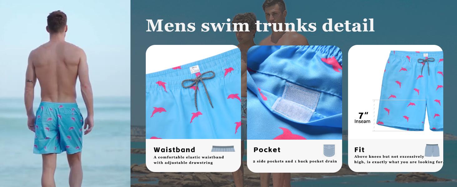 Beach Shorts with Phone Pocket for Men, Summer Casual Board Shorts with Side Pockets, Quick Dry Swim Shorts Swim Trunks Swimming Shorts Drawstring Elastic Waistband Swimwear Swimsuit Bathing Suit Gift Ideas