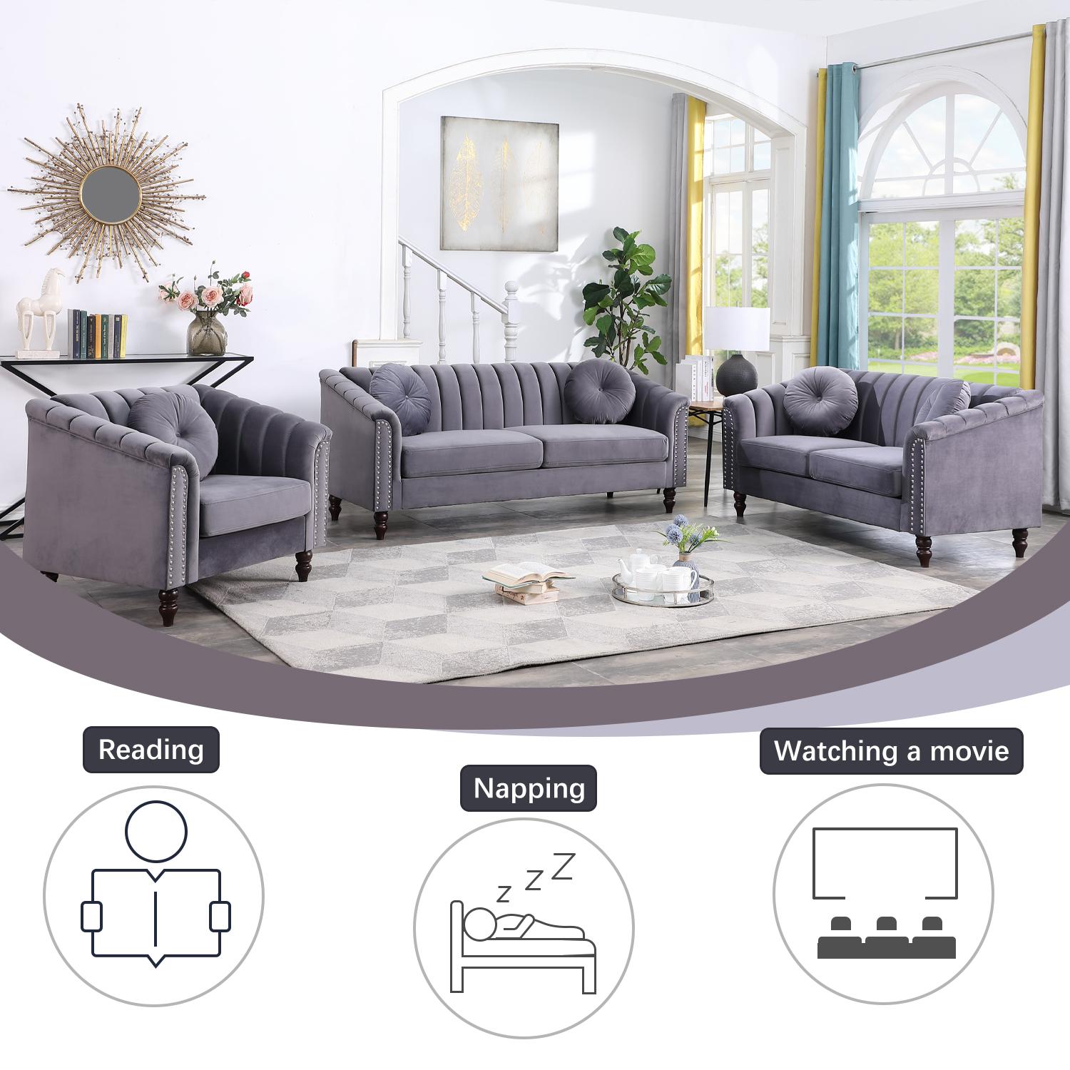 Microfiber 3-Piece Sectional Couch Set Super Soft Easy Clean Living Room Furniture Stain Resistant Family Sofa for Small Space Apartment Decor