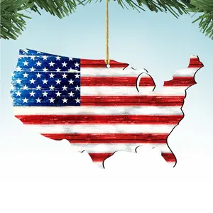 Designocracy 8198916-S2 5 x 5.5 in. Land of the Free America Wooden Ornaments - Set of 2