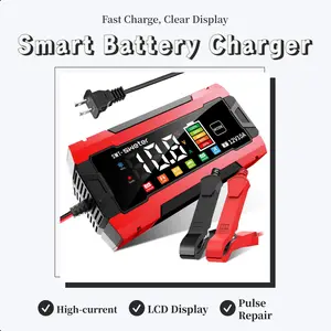 12V 10A Smart Car Battery Charger, Fully AutomaticMaintainer with LCD Display & TemperatureCompensation, for AGM, Gel, SLA Batteries
