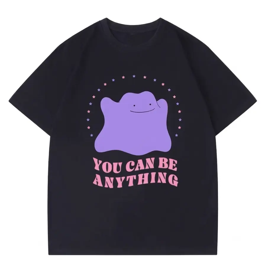 Oversized Graphic T-Shirt for Men, Cute Pastel Goth "You Can Be Anything" Cartoon Print, Casual Light 100% Cotton Tee