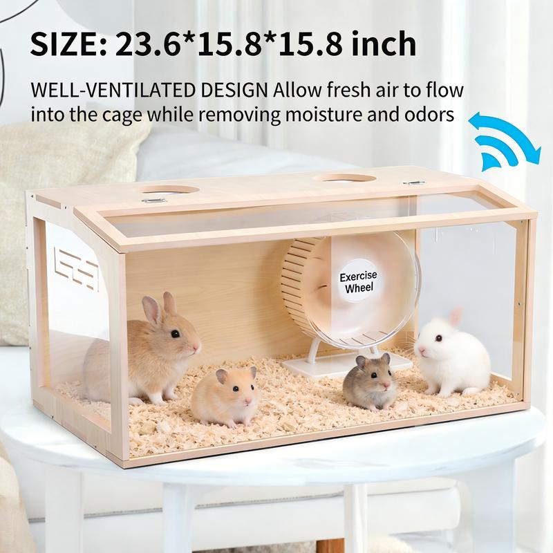 23.6 inch Wooden Hamster Cage,  Openable Top, Ventilated, Easy to Clean, 50-60 PCS Natural Rabbit Chew Toys, Treats, Timothy Sticks, Apple Sticks, Sweet Bamboo for Guinea Pig, Hamster, Chinchilla, Rat, Small Animals Bunny