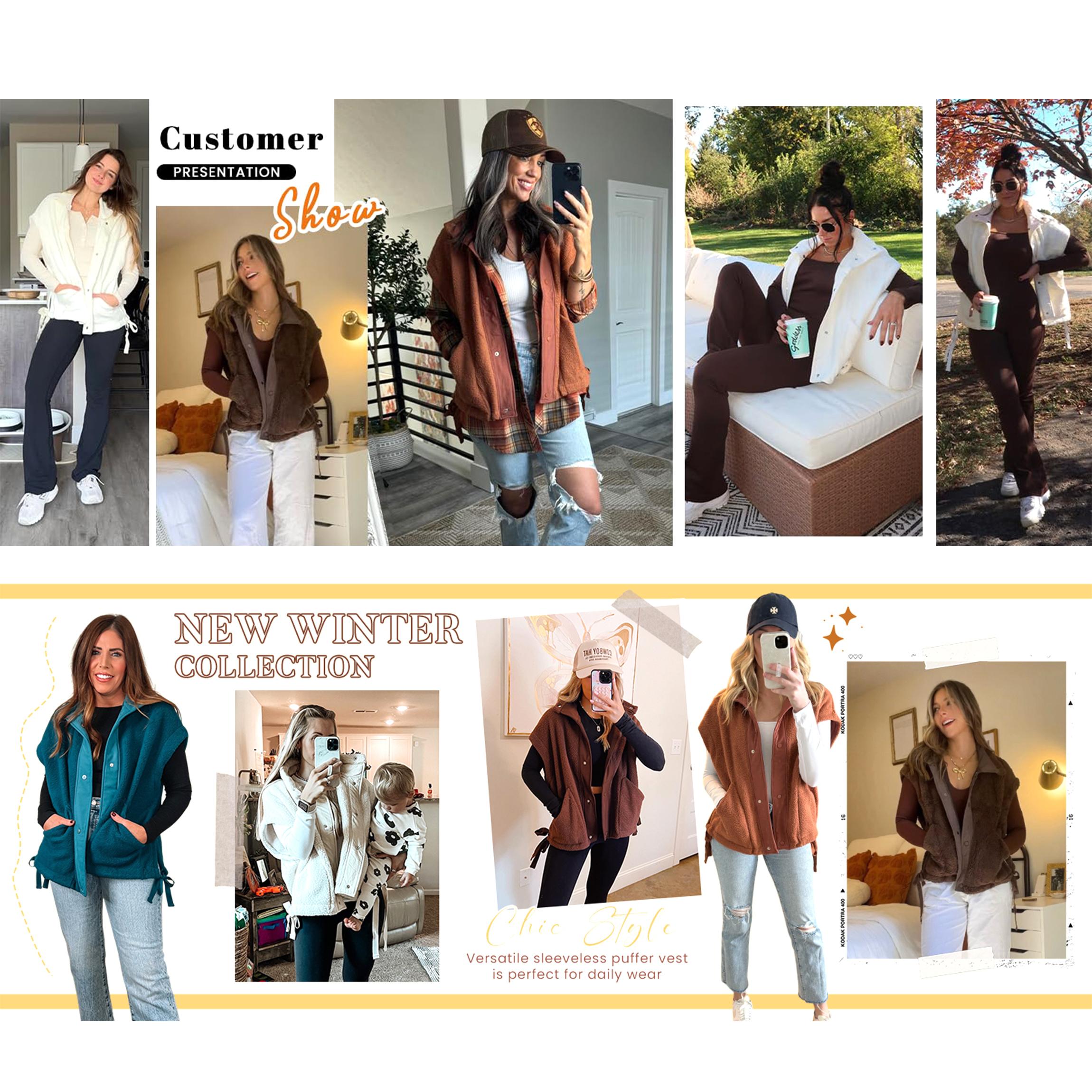 Buenoble Women's Oversized Fleece Vest Cozy Sherpa Sleeveless Jacket with High Neck Side Ties Snap Buttons Fall Winter Casual Outerwear SpringStatements