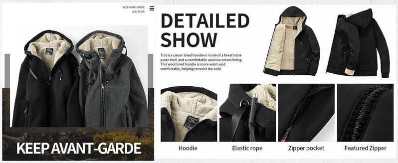 Gihuo Men's Winter Sherpa Lined Hoodie Zip Up Sweatshirt Heavyweight Warm Fleece Jacket with Pockets Beige Navy Cotton Streetwear Breathable Coats Shell Tops Vneck Long Sleeve