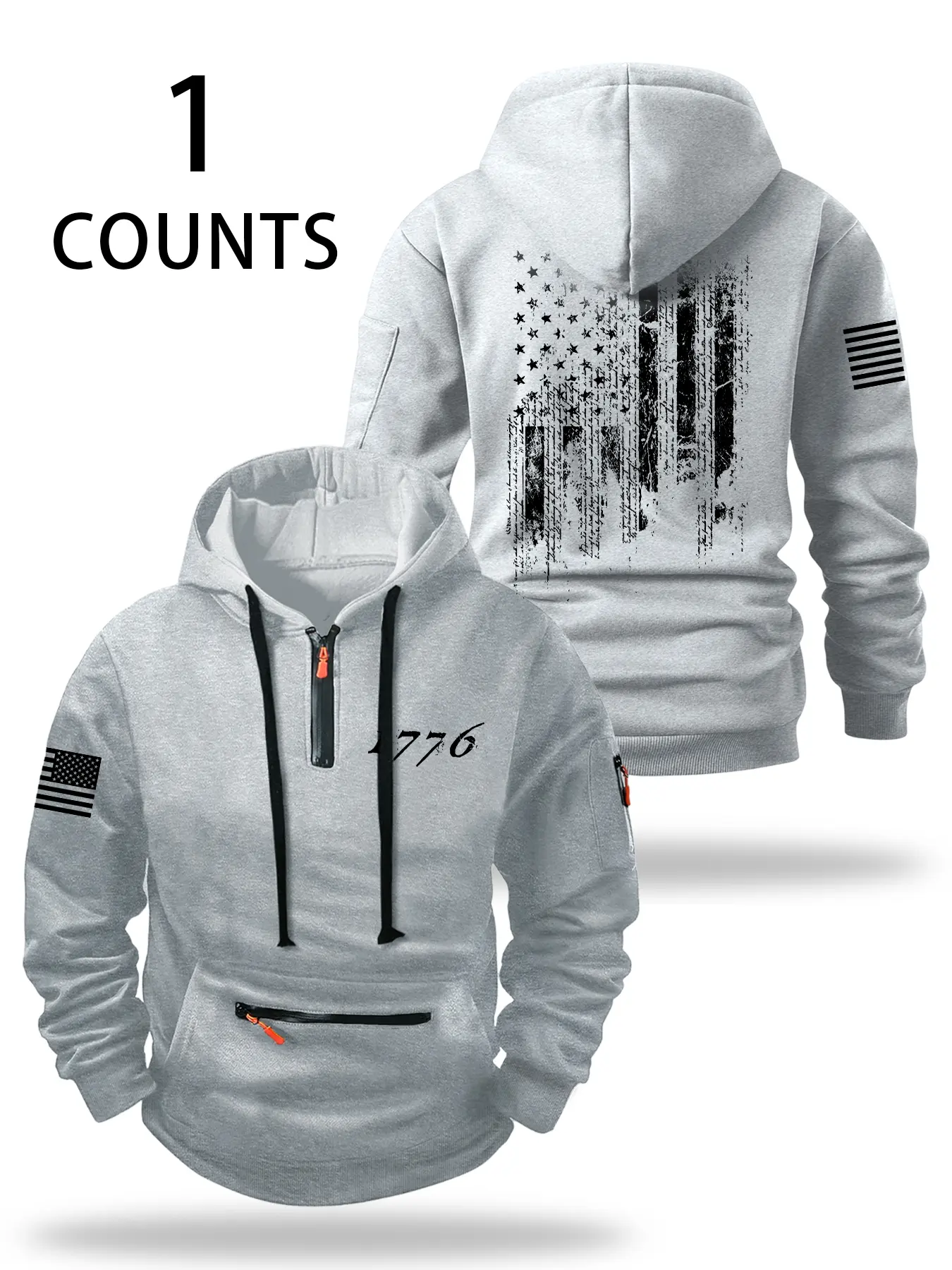 Autumn Winter Thick Zipper Long Sleeve Oversized Vintage Hoodie, Classic Casual Loose-Fit Design, Fashionable Pocket Detail, Comfortable Outdoor Wear for Men & Women, Menswear Sweatshirts