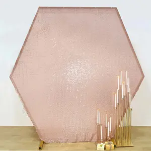 Rose Gold Sparkle Sequin Hexagon Wedding Arch Cover, Shiny Shimmer 2-Sided Custom Fit Backdrop Stand Cover 8ftx7ft