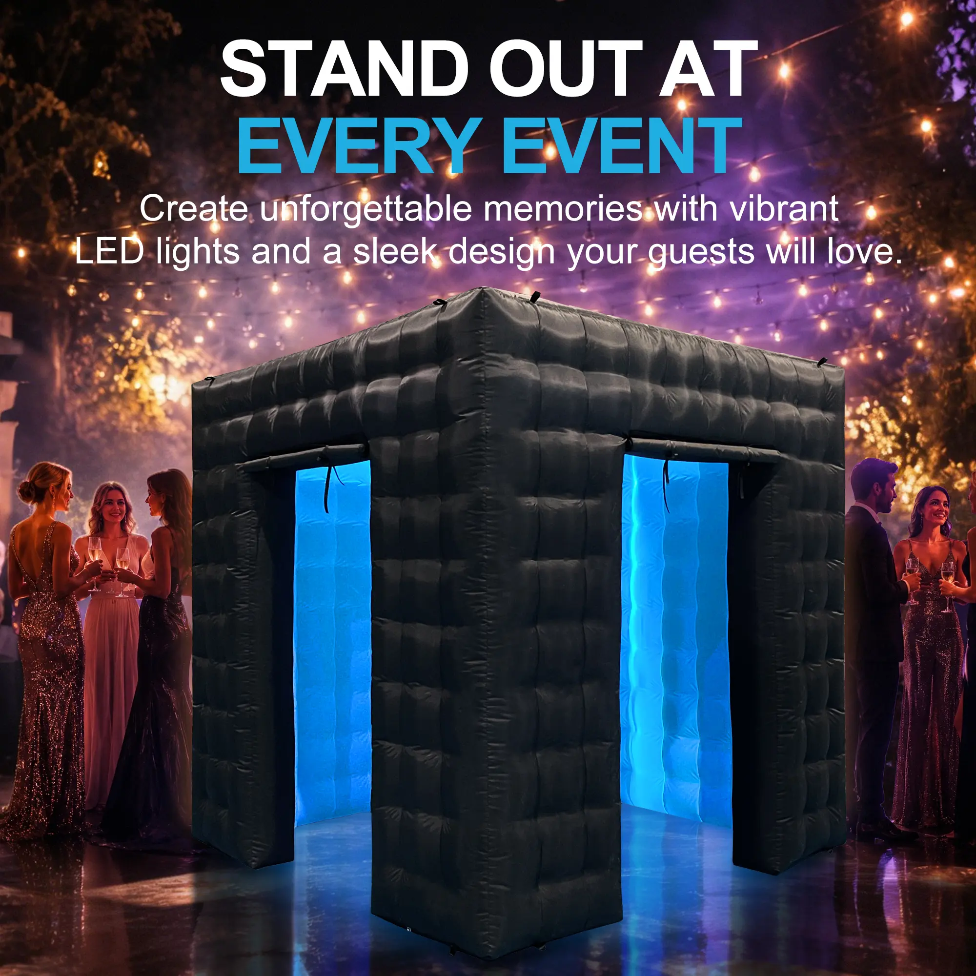 SAYOK 8.2FT Portable Inflatable Photo Booth Tent with LED Lights, 2 Doors - Quick Setup Black & White Inflatable Bubble Frame Tent for Weddings, Business Advertising, Inflatable Bubble Frame Tents