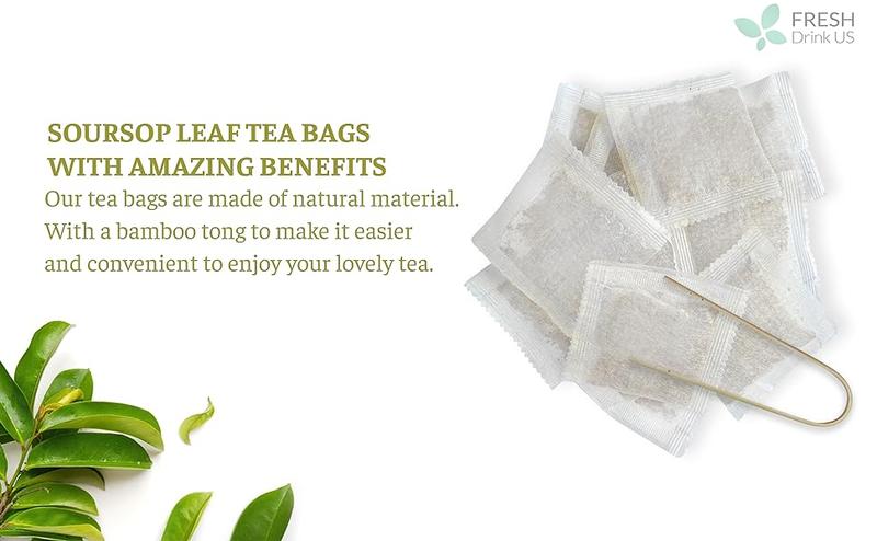 FreshDrinkUS, 150 Premium Soursop Graviola Leaf Tea Bags, 100% Natural and Pure from Soursop Leaves, Handmade, Made With Natural Materials-Corn Fiber Tea Bag, Sugar/Caffeine/Gluten Free, Hoja Guanabana Tea (Soursop, 150 Count (Pack Of 1)) Beverage