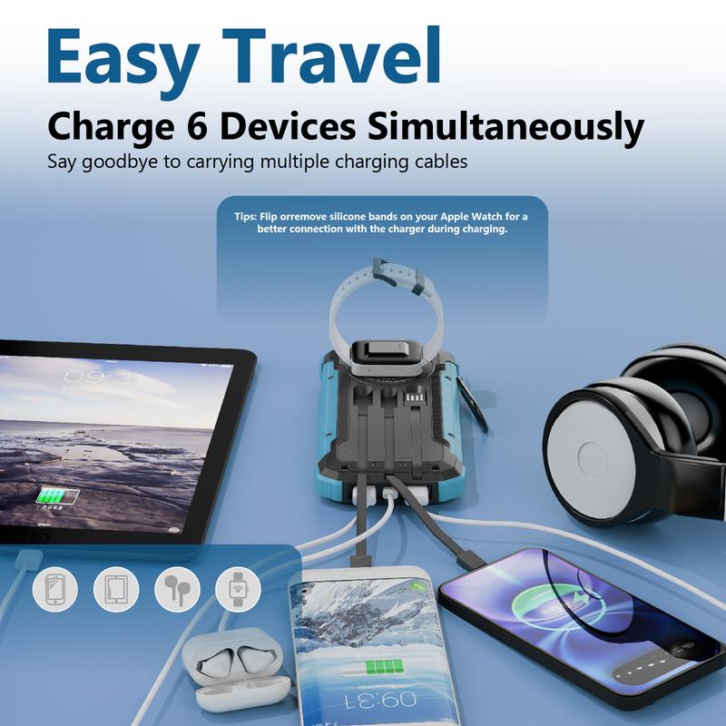 20000mAh Solar power bank PD 15W Fast Solar Charger with Foldable Panels 4 Foldable Panels 15W Wireless Built-in Cables USB-C In/Out Camping Hurricane Emergency Smart iPhone 17 Compatible Chargeable Power Bank