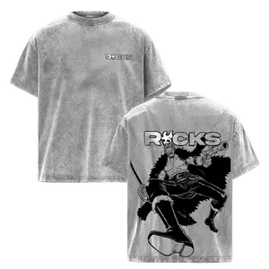 Rlcks Washed Anime T-Shirt: Effortless Vintage Stone Wash Streetwear, Bold Action Manga Back Print, Premium Heavy Cotton Oversized Tee for Passionate Anime Fans