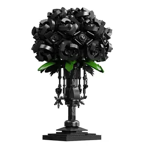 1069+ Black Rose Mechanical Flower Bouquet Building Block Set | Industrial Gothic Style Desktop Decoration | Adult Collector’s Grade Building Block Art