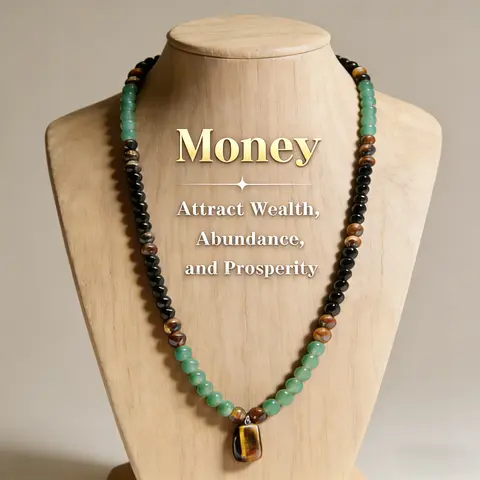Unisex Green Aventurine-Tiger Eye Multiple Stone Prosperity Necklace, 1 Pcs Elegant Long Sweater Chain Healing Crystal Costume Jewelry, Auspicious Attract Wealth Daily Wear Accessory, Ideal Gift for Men-Women