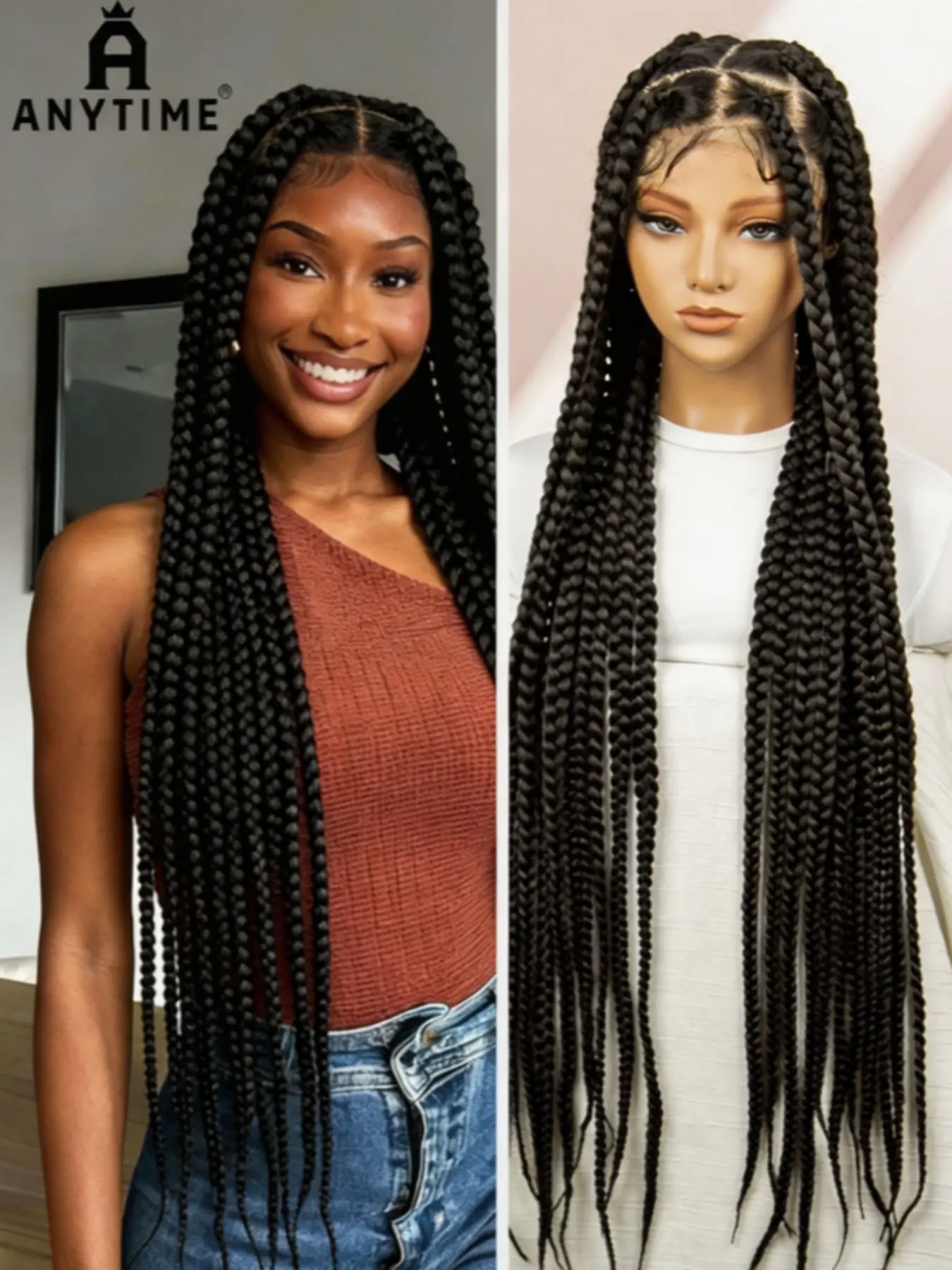 36-Inch Long Fiber Wig for Women, Natural Voluminous Density, High-Definition Lace Front, Lightweight Comfortable, Reusable, Versatile Style, Synthetic Braids, Artificial Wig, Lace Braided Wig, Braided Hair Wigs