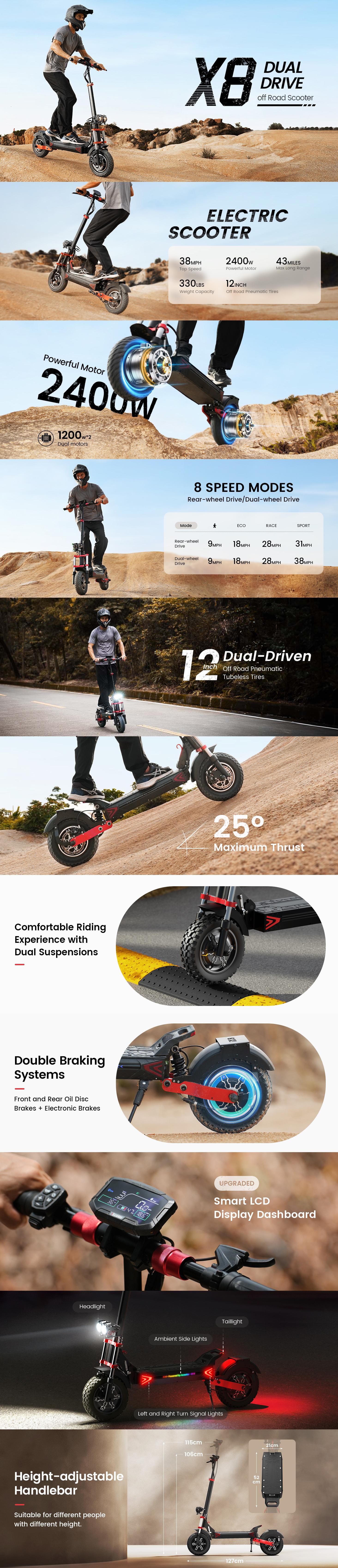 【Buy One Get One Free Storage Bag】X7P Electric Scooter, 2000W motor, 38 MPH Top Speed E Scooter & 50 Miles Long Range, 10" Offroad Pneumatic Tire Scooter for Adults with Turn Signals, Dual Braking Folding Electric Scooter, APP and Storage Bag