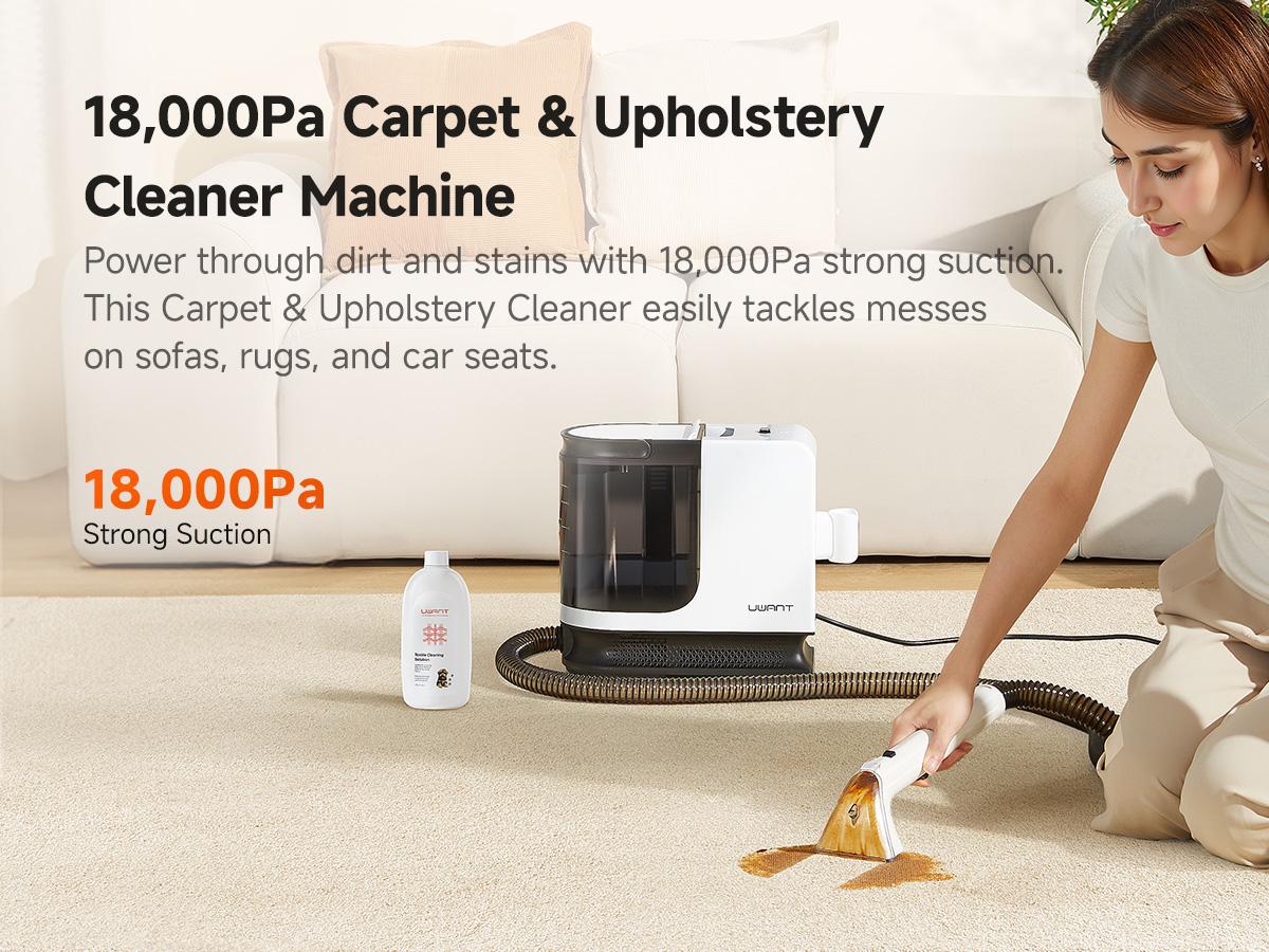 UWANT ZY B300Pro Portable Carpet Cleaner Machine - Powerful Suction Vacuum, 18000pa Suction, Deep Steam Clean & Water Extraction, Lightweight Handheld Household Item for Car+Home Use Area Rug Upholstery
