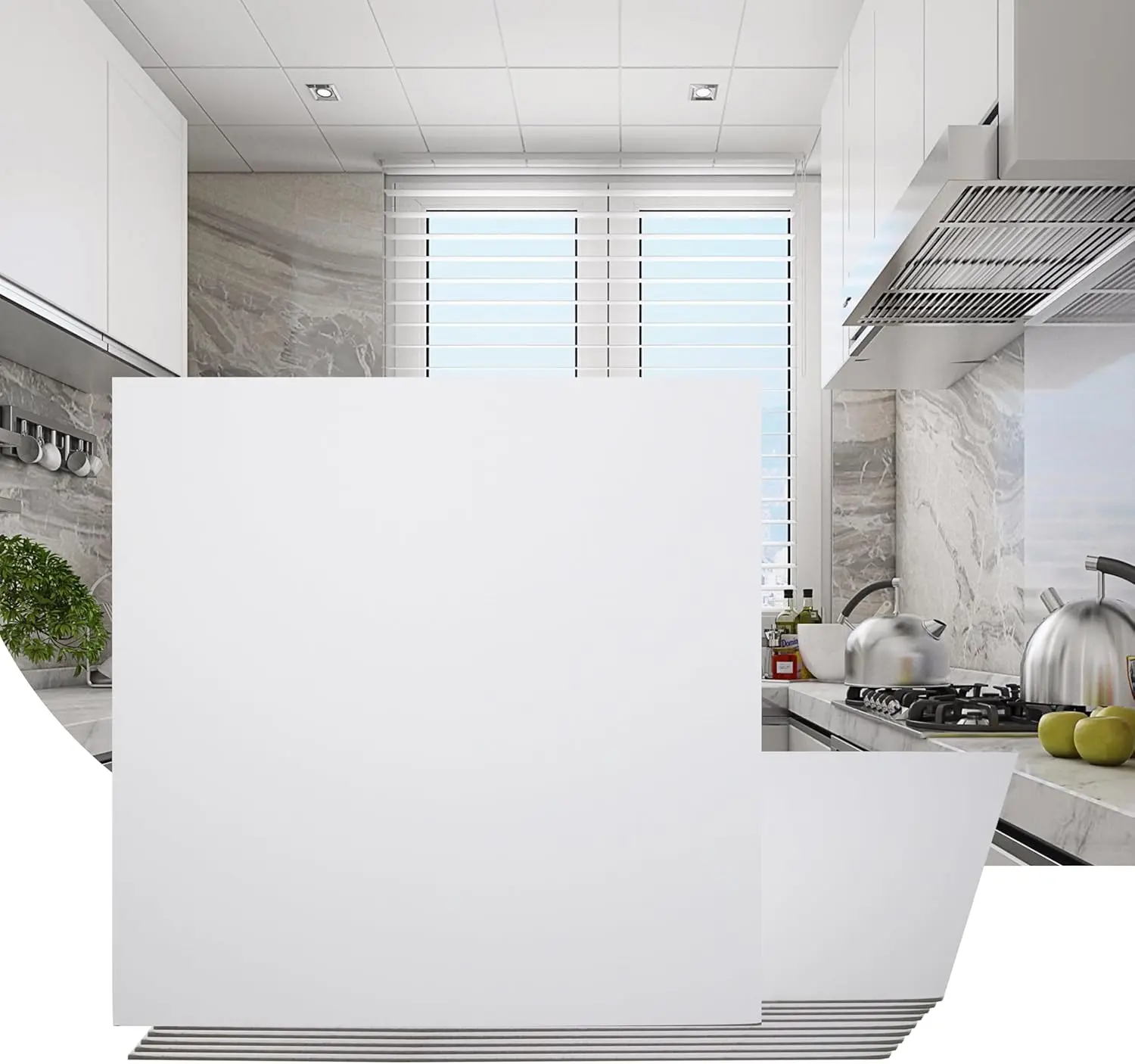 12-Pack Durable PVC Square Drop Ceiling Flooring Tiles, 24x24 in 4mm Thick Smooth Texture Panel, Water-Resistant Fire-Rated Reusable Commercial Option, Versatile Usage for 15/16" Grid Systems (48 Sq. Ft)