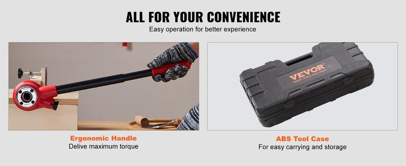 VEVOR Ratchet Pipe Threader Kit, 1/4" NPT - 1-1/4" NPT Manual Ratcheting Pipe Threader, Portable Pipe Threading Tool Set with 6PCS NPT Dies, Storage Case for Galvanized Aluminum Iron Copper Pipes