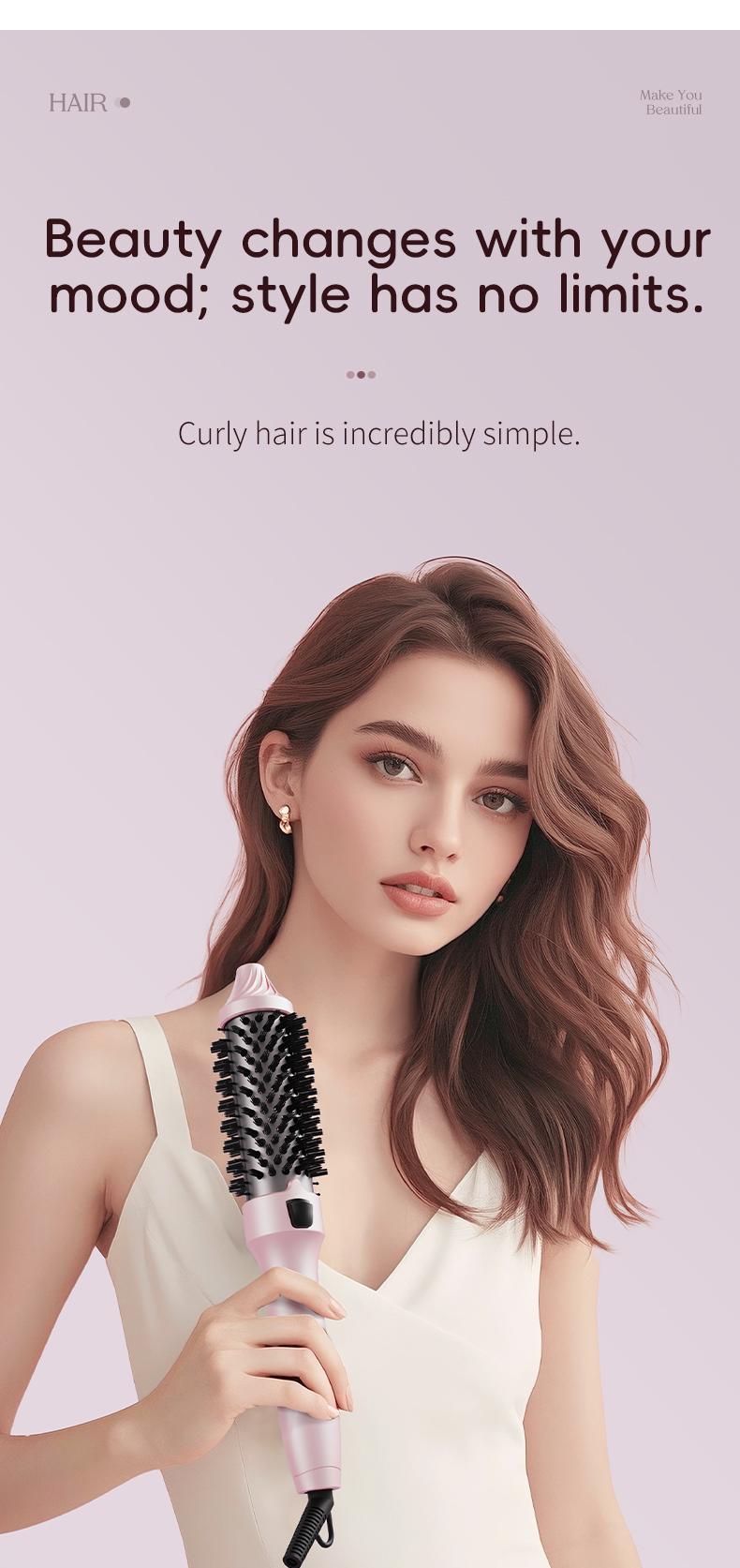 1.5-Inch Ionic Thermal Brush Heated Styling Brush with 11 Adjustable Temperatures (110–210°C) for Daily Smoothing & Light Waves – Suitable for Fine to Medium Hair Textures,WavyBrush, Pink