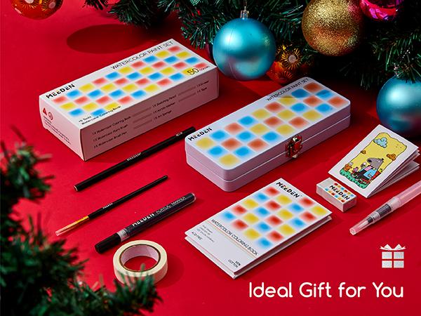 MEEDEN Travel Watercolor Paint Set: 50 Colors Watercolor Paints for Beginner with Brushes & Concertina Coloring Book - portable Water Color Kit for Adult Painting On the Go MEEDEN Travel Watercolor Paint Set: 50 Colors Watercolor Paints for Beginner with Brushes & Concertina Coloring Book - portable Water Color Kit for Adult Painting On the Go