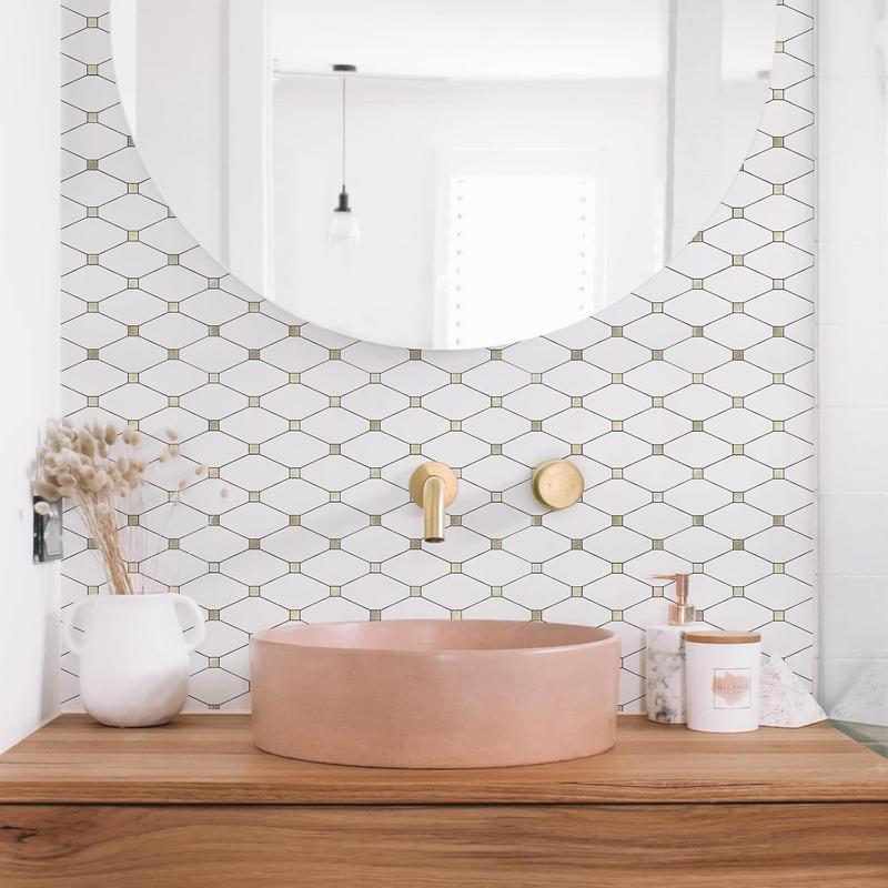 STICKGOO 10Pcs Peel and Stick Backsplash, Mosaic Tile, Self Adhesive Mixed Metal Backsplash for Kitchen/Bathroom/Fireplace/RV Marble Pattern Wallpaper