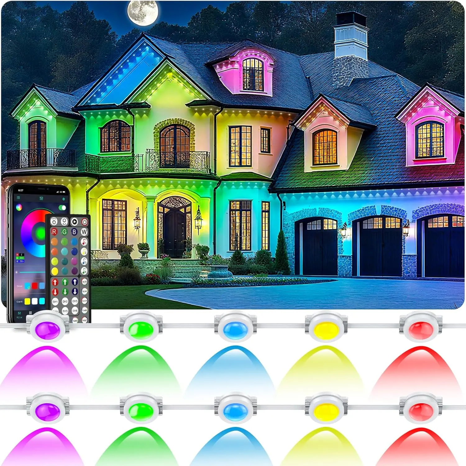 Permanent Outdoor Lights for House Waterproof, IP67 LED Eave Lights with App/Remote Control, Outdoor Permanent led Lighting for House Roof Decor,Christmas,Party,All Holiday and Daily tiktokshopbacktoschool
