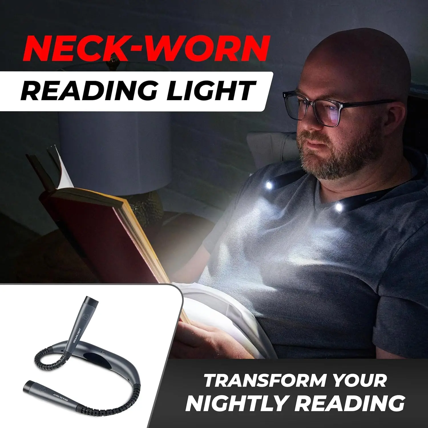 1/2PCS Rechargeable USB LED Neck Lamp – Adjustable Dimmable 3-Color Soft Light, Indoor Lighting with Charging Protection, Perfect for Bedroom Reading, Late-Night Study & Hiking, Hands-Free Comfort, Eye-Care Non-Disturbing Design