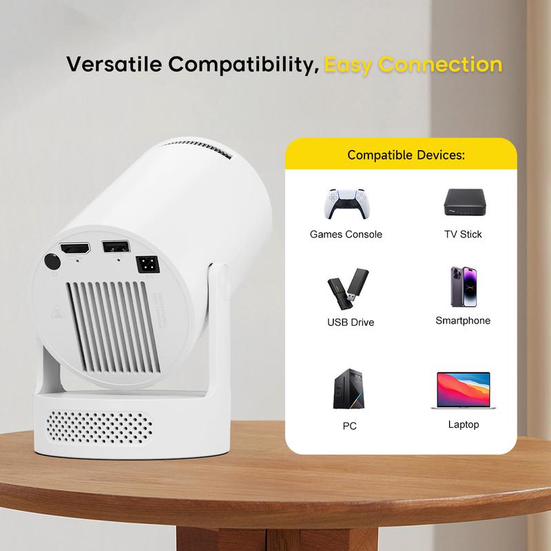 Mini Projector HY300Pro+ with 8K/4K/1080P Decode 290ANSI Lumens Auto Keystone Correction Built-in 5W speaker Dual WiFi6 Wireless BT5.4 Android 14 Native 1280*720P for Home Cinema Portable Movie Theater