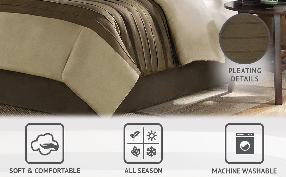 Madison Park Palmer 7 Piece Comforter Set - Pieced Microsuede with Embroidery Details