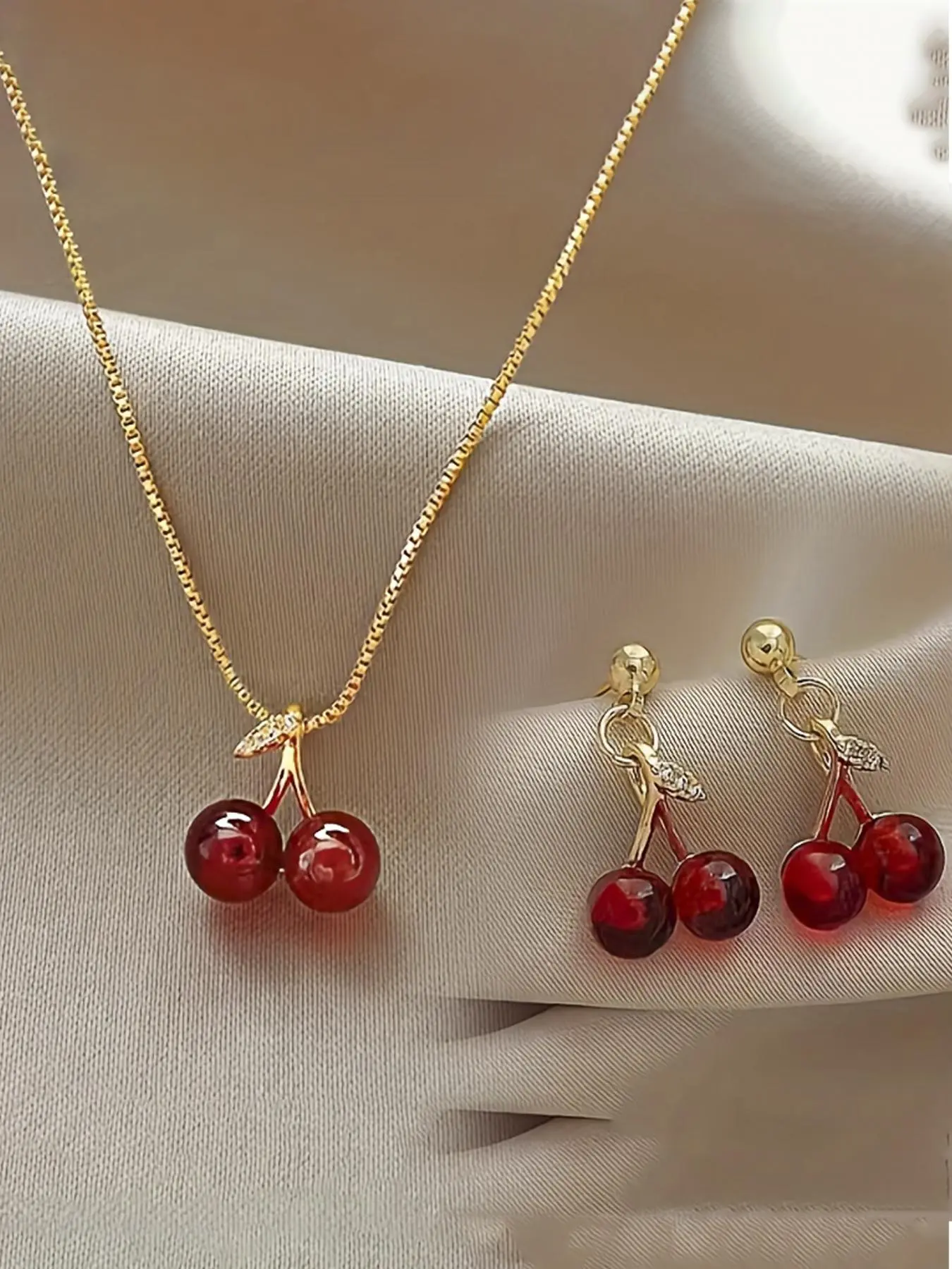 Cherry Pendant Necklace & Dangle Earrings, Fashion Matching Fashionable Jewelry Set for Party, Daily Clothing Decor, Trendy All-match & Exquisite Jewelry for Birthday Gift, Necklaces Earrings Set