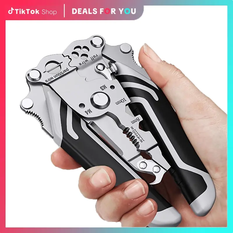 18-in-1 Foldable Electrician Multi Tool, Industrial Grade Wire Stripper & Crimping Pliers, Integrated Cutting, Screwdriver & Stripping Functions, Heavy Duty Hand Tool for Electrical Wiring