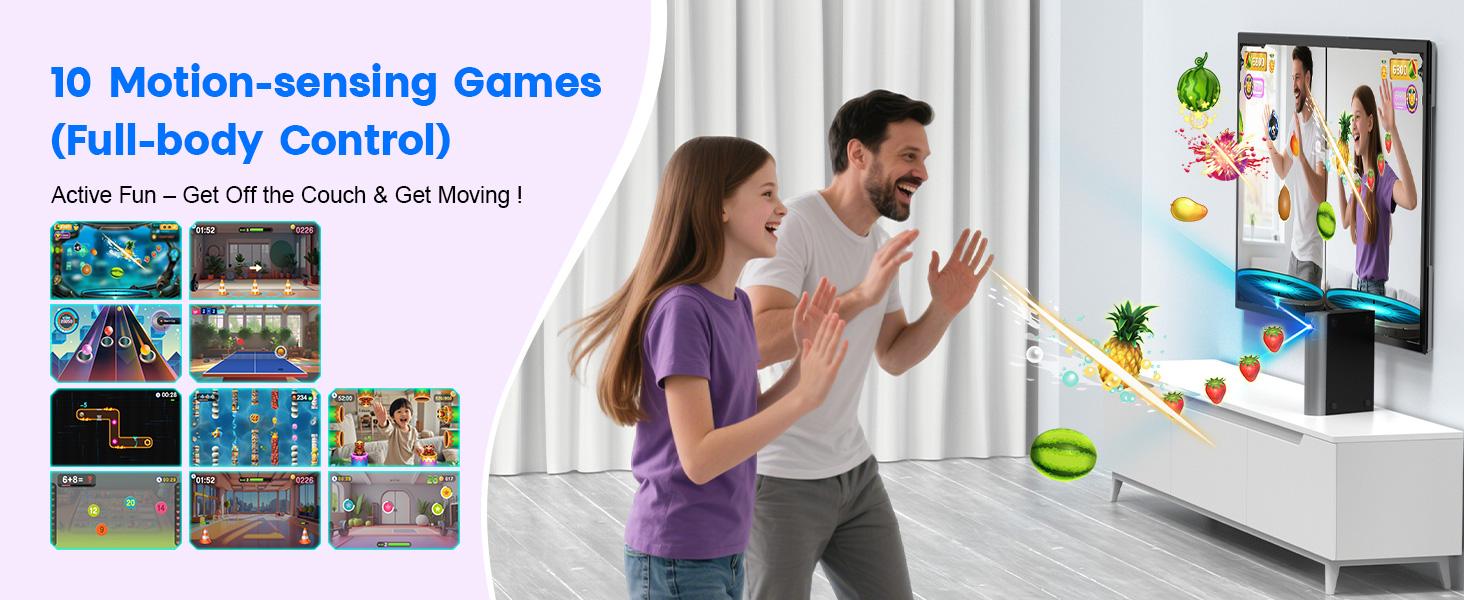 MetFut - The Active Play System for Kids & Families Game Console Motion Video Game Console for Kids & Adults, Plug & Play AR Camera Games for TV, for Indoor Physical Play & Interactive Family Fun. Great for Family Game Night, Playtime, and Playdates