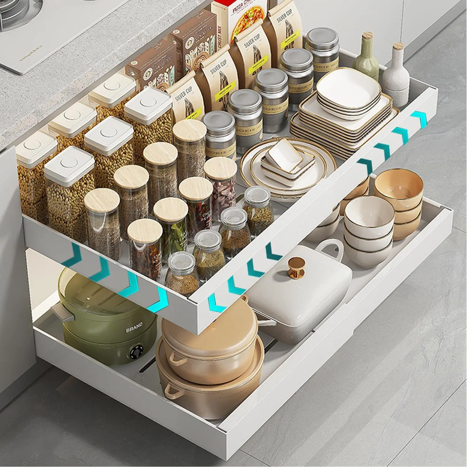 Expandable Pull-Out Cabinet Organizer, Heavy-Duty Slide-Out Drawer Shelf (12.6–20.5in) for Kitchen, Bathroom, and Storage Racks