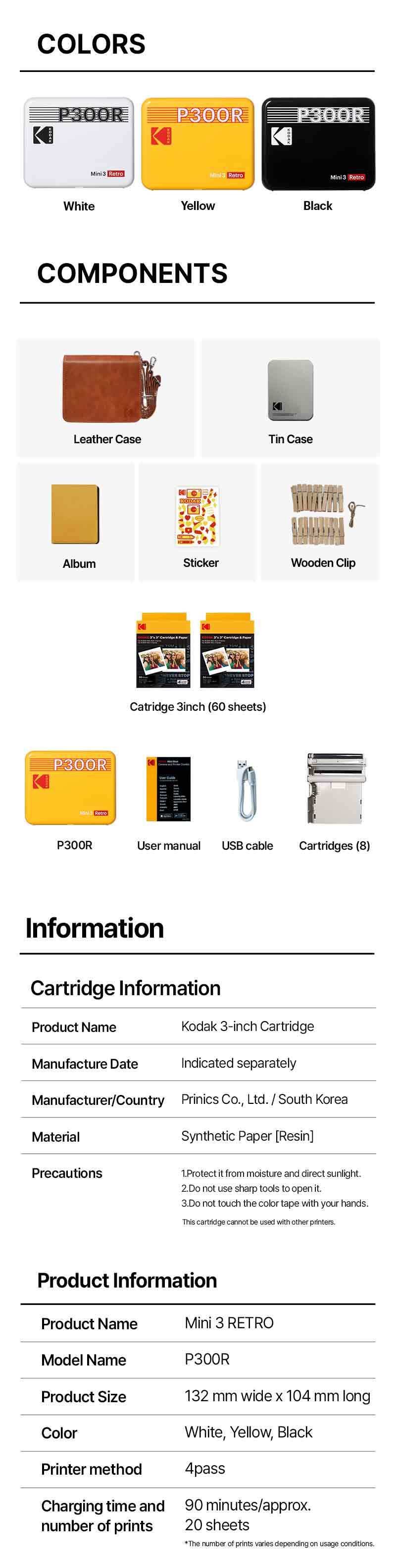 KODAK Mini 3 Retro 4PASS Portable Photo Printer (3x3 inches) Initial 8 Sheets + 30 Sheets + Gift Bundle