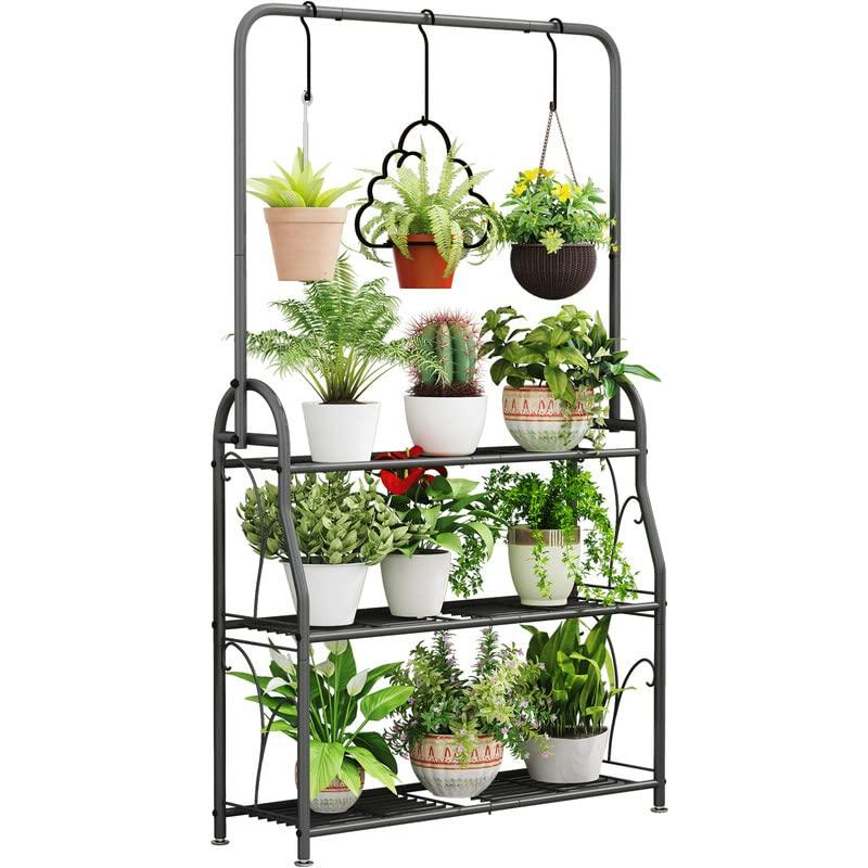 3 Tier Metal  Plant Stand Indoor Outdoor Tall Corner Hanging Plant Shelf Flower Stands Ladder Plant Holder  Plants Organiser Rack Installation Paint Home