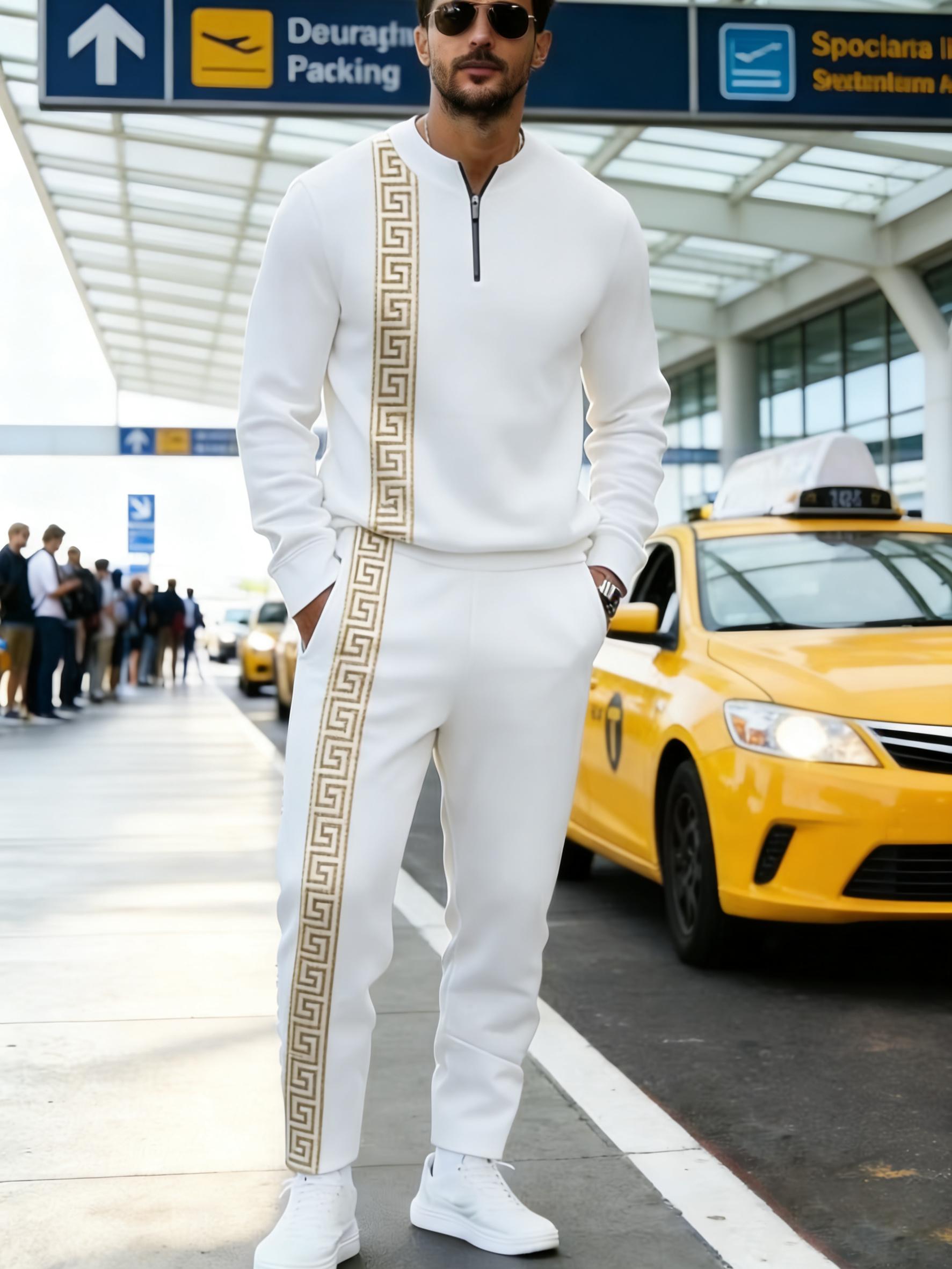 Casual Trendy Men's Half Zip Stand Collar Sweatshirt + Cuffed Joggers Sports Casual Two-Piece Set