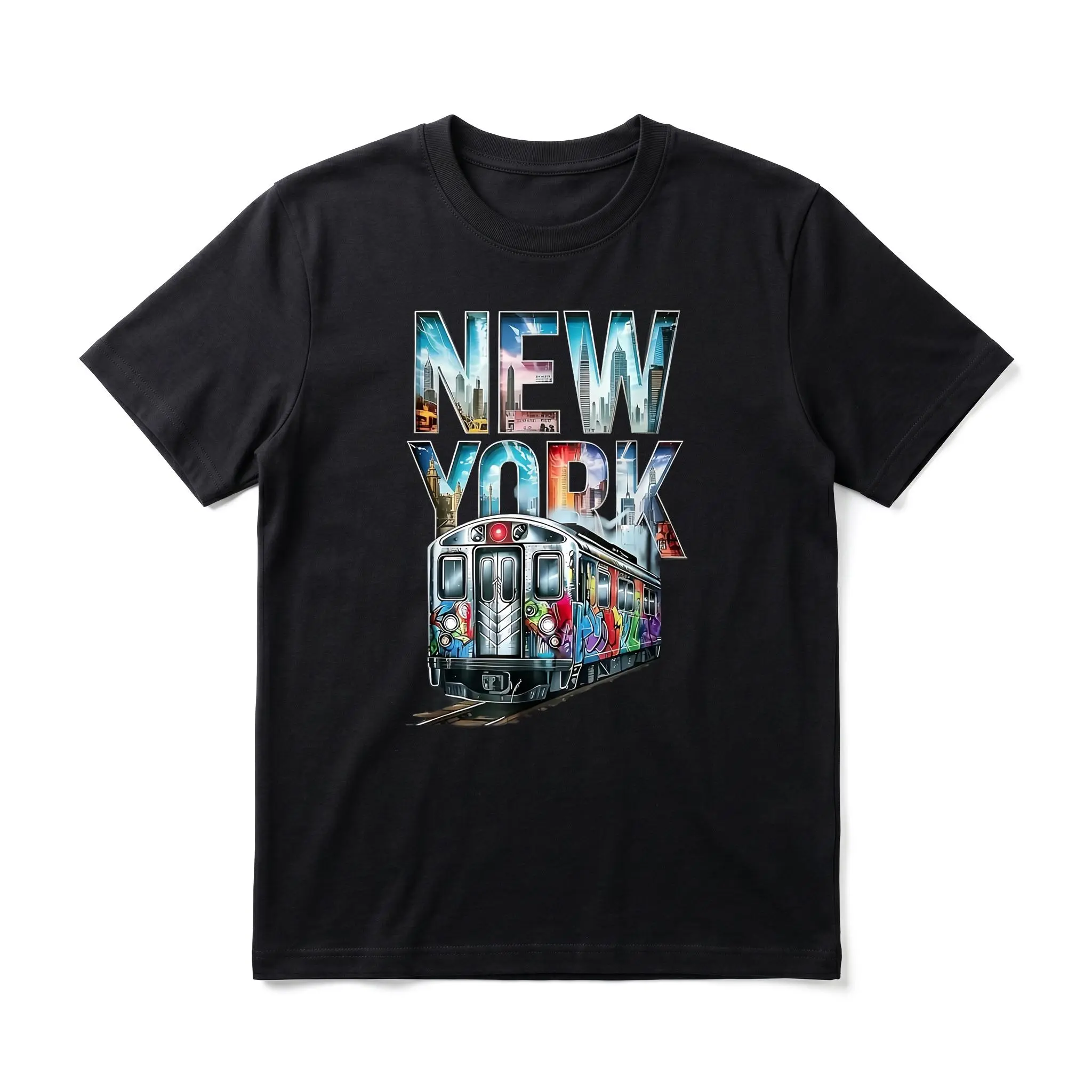 Men's 100% Cotton Casual Menswear New York Subway Letter Print T-Shirt - 1PC Short Sleeve Crew Neck Soft Top, Urban Street Art Graphic, 3XL/4XL/5XL/6XL, for Daily Wear/Streetwear, All Seasons, Cold Wash, Urban Street Art Graphic Print